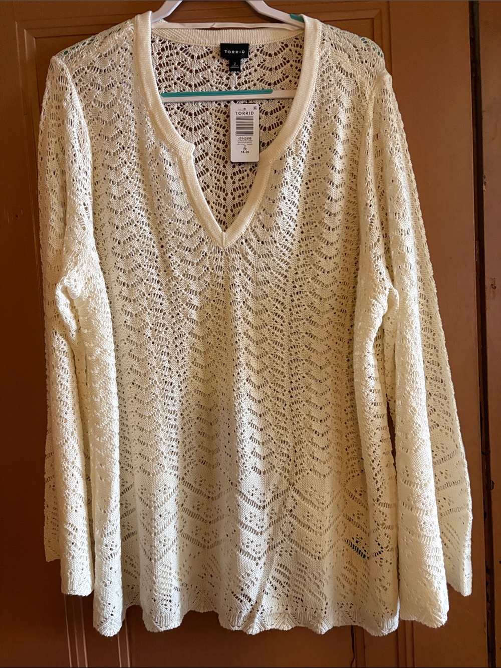torrid Cream Open-Knit V-Neck Sweater